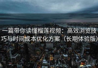 一篇带你读懂榴莲视频：高效浏览技巧与时间成本优化方案（长期体验版）